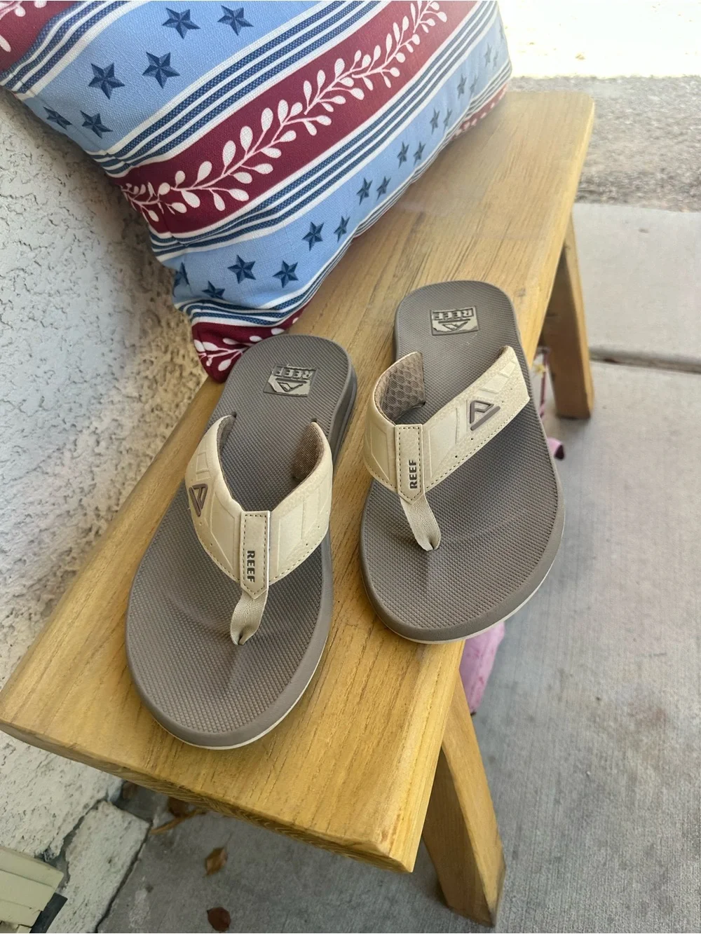 Reef Men's Taupe Footbed Flip Flops with Beige Straps